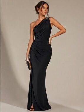 🩷Ralph Lauren One-Shoulder Black Evening Gown